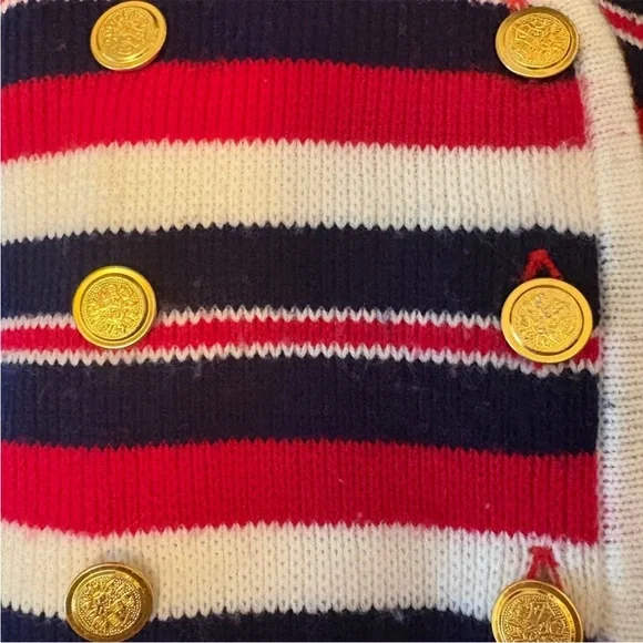 Vintage 1960s Multi Color Stripe Ribbed Double Knit Cardigan Sweater size Large - Picture 7 of 12